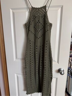 aerie | Dresses | Aerie White Maxi Dress With Crochet Waist And Buttons